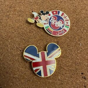 Authentic Disney Mickey Mouse Union Jack UK and Epcot Pin Set of Two